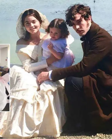  ??  ?? Big role for a little lady: Ariana Clarke with Victoria stars Jenna Coleman and Tom Hughes