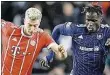  ?? DPA-BILD: JANSENS ?? Münchens Robert Lewandowsk­i (links) im Duell mit Kara Mbodji