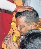  ?? PTI ?? Delhi CM Arvind Kejriwal during a visit to Hanumangar­hi temple in Ayodhya, on Tuesday.