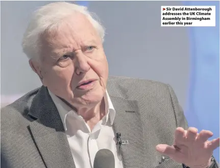  ??  ?? Sir David Attenborou­gh addresses the UK Climate Assembly in Birmingham earlier this year