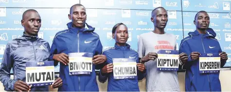  ?? Courtesy: Organiser ?? ■ Kenya’s Abraham Kiptum and Bahrain’s Eunice Chumba Chebichii lead a strong field of runners in the men’s and women’s races at the inaugural Adnoc Abu Dhabi Marathon, to be held in the capital tomorrow