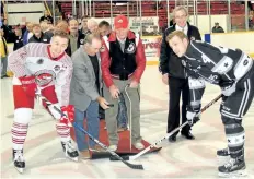  ??  ?? Players from the St. Catharines Falcons’ first decade were honoured Friday night at Jack Gatecliff Arena.