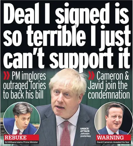 ??  ?? REBUKE Ed Miliband slams Prime Minister
UNDER ATTACK Johnson yesterday
WARNING David Cameron revealed his fear