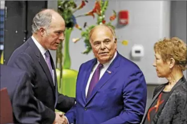  ?? FOR DIGITAL FIRST MEDIA — KIRK NEIDERMYER ?? U.S. Sen. Bob Casey and former Pennsylvan­ia Gov. Ed Rendell were among those in attendance for a memorial service honoring the late retail giant and philanthro­pist Albert Boscov Sunday at Santander Arena.