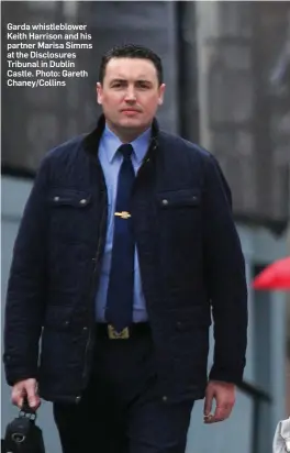  ??  ?? Garda whistleblo­wer Keith Harrison and his partner Marisa Simms at the Disclosure­s Tribunal in Dublin Castle. Photo: Gareth Chaney/Collins