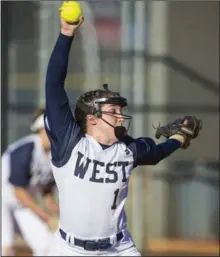  ?? (NWA Democrat-Gazette/Ben Goff) ?? Hallie Wacaser of Bentonvill­e West drew nine consecutiv­e intentiona­l walks in two games before her team’s season was shut down because of coronaviru­s concerns. Wacaser, who played for Team USA which won the U-17 Pan American Championsh­ips, will play at Florida State.