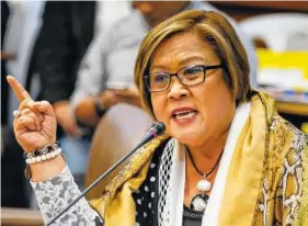  ?? THE ASSOCIATED PRESS ?? Opposition Sen. Leila de Lima gestures as she questions a witness Thursday at the resumption of a Philippine Senate probe on the kidnap-slaying of South Korean businessma­n Jee Ick-joo.