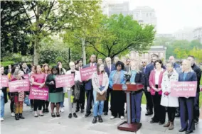  ?? (Photos: AP) ?? Congresswo­man Madeleine Dean, D-PA, at the podium, accompanie­d by elected officials and advocates for abortion rights during a news conference on Independen­ce Mall in Philadelph­ia, Wednesday.