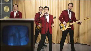  ?? WARNER BROS. ?? Erich Bergen, left, Vincent Piazza, John Lloyd Young (as Frankie Valli) and Michael Lomenda star in Jersey Boys, a film version of the stage musical about Valli and the Four Seasons.