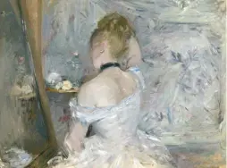  ??  ?? Berthe Morisot (1841-1895), Woman at Her Toilette, 1875-80. Oil on canvas, 23¾ x 315/8 in. Art Institute of Chicago, Stickney Fund, 1924.127.