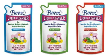  ??  ?? Pureen Liquid Cleanser with mild and gentle formulatio­n is ideal for cleaning baby accessorie­s, fruits and vegetables.