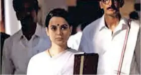  ??  ?? A scene from film ‘Thalaivi’ in which Kangana Ranaut stars as AIADMK leader J Jayalalith­aa