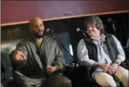  ?? PHOTO BY EVAN AGOSTINI — INVISION — AP, FILE ?? Hip hop recording artist Common, left, and Woodstock co-producer and co-founder, Michael Lang, participat­e in the Woodstock 50 lineup announceme­nt at Electric Lady Studios, in New York.