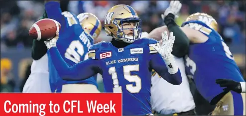  ?? THE CANADIAN PRESS ?? Winnipeg QB Matt Nichols isn’t rolling out the welcome wagon for his colleagues from other teams. “I hope they hate coming to Winnipeg always, so that when they get into town they’re in a bad mood and they don’t come out and play as well,” he says.