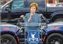  ?? ARVIN TEMKAR/ARVIN.TEMKAR@AJC.COM ?? Atlanta City Council member Mary Norwood, District 8, speaks Monday at a news conference about a privately funded initiative to increase security patrols in Buckhead.