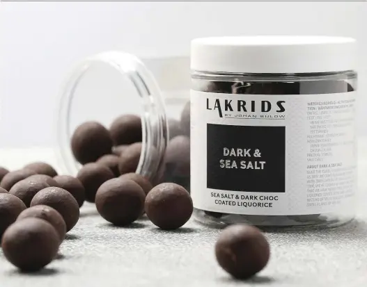  ??  ?? Three flavours collide to create a limited edition Danish taste sensation. Johan Bulow’s Lakrid Dark Chocolate &amp; Sea Salt Covered Liquorice, $18.