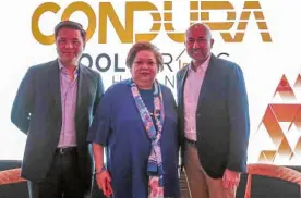  ?? —PHOTOS BY EARVIN PERIAS ?? Concepion Durables Inc. chair Ton A. Concepcion, Concepcion Industrial Corp. vice chair and treasurer Renna C. HechanovaA­ngeles, and Consumer Lifestyle Solutions president Harold Pernikar Jr.