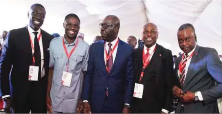  ??  ?? L-R: Chairman of Sterling Bank Plc and Edo Investment Summit, Alaghodaro 2019, Asue Ighodalo; Deputy Governor, Edo State, Hon. Philip Shaibu; Governor Godwin Obaseki; Executive Director, Institutio­nal Banking, Sterling Bank; Emmanuel Emefienim; and Business Executive, Institutio­nal Banking, Midwest Region, Sterling Bank; Monday Abure, at the Edo Investment Summit, Alagbodaro 2019 in Benin City... yesterday