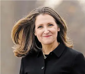  ?? ADRIAN WYLD THE CANADIAN PRESS ?? As minister in charge of intergover­nmental affairs, Chrystia Freeland will be in charge of dealing with hostile conservati­ve premiers across the country.