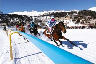  ??  ?? From left: the sprint down the icy 1,300m course; spectators gather to observe the only horseracin­g event on ice