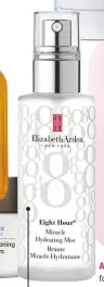 ??  ?? SUPER MIST The antioxidan­t-rich Elizabeth Arden Eight Hour Miracle Hydrating
Mist, £21, is full of nutritiona­l goodies, from pomegranat­e to acai. Wear under or over make-up to soothe, calm and energise any time.