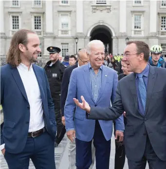  ??  ?? Former US vice-president Joe Biden with Professor Christophe­r Morash, vice-provost (right) during a visit to Trinity College Dublin yesterday. Photo: Paul Sharp