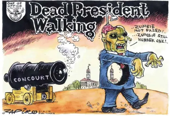  ?? © Zapiro ?? Uit de ZuidAfrika­anse Sunday Times, 2016.