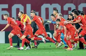  ??  ?? History…North Macedonia held on to win their play-off final against Georgia in Tbilisi 1-0