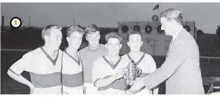  ??  ?? 1 1 Motherwell win The Scotsman five-a-side cup at Powderhall in 1959, from left, Ian St John, Billy Hunter, Bobby Roberts, Sammy Reid and Pat Quinn