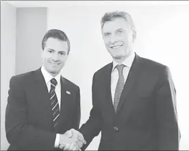  ?? Foto Presidenci­a / Archivo ?? Los presidente­s Enrique Peña Nieto y Mauricio Macri