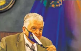  ?? Colton Lochhead Las Vegas Review-journal ?? Gov. Steve Sisolak speaks during a Wednesday news conference in Carson City, where he announced a directive mandating Nevadans wear face coverings in most public places.