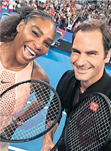  ??  ?? Roger Federer takes a selfie with Serena Williams after their first ever confrontat­ion on a tennis court, in the Hopman Cup mixed doubles in Perth, Australia. Federer, whose team Switzerlan­d defeated the USA, said Williams’s serve was ‘wonderful’.