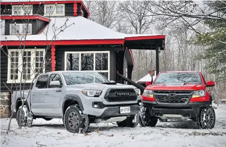  ?? PHOTOS: DEREK MCNAUGHTON/DRIVING.CA ?? Both the 2017 Toyota Tacoma TRD Pro and the 2018 Chevrolet Colorado ZR2 are afflicted with the same problem: They are both one dimensiona­l in their usefulness.