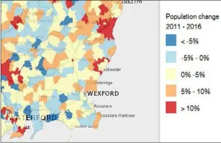  ??  ?? A map showing the population change in Wexford