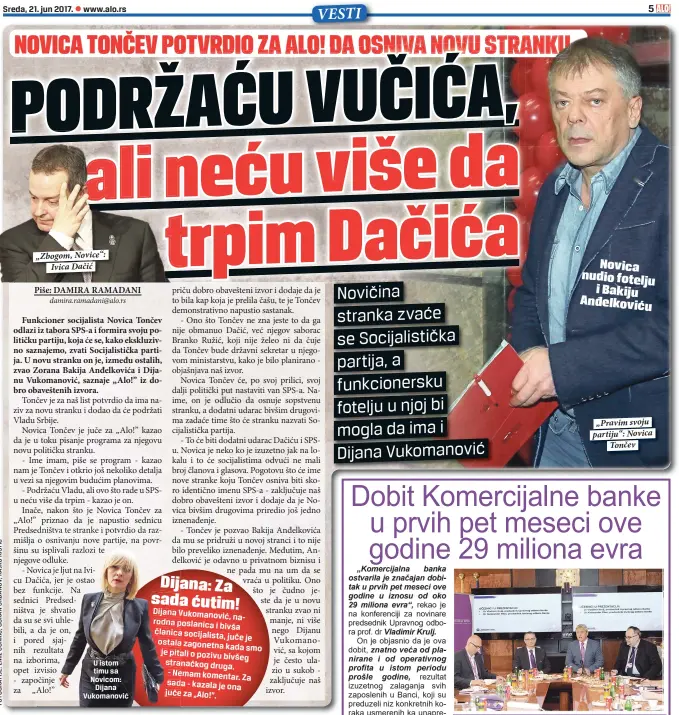  ??  ?? „Zbogom, Novice“:
Ivica Dačić „Pravim svoju partiju“: Novica
Tončev