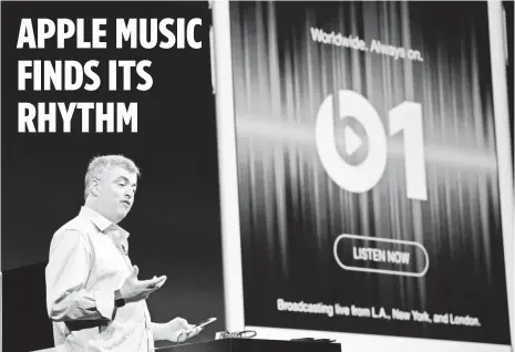  ?? DAVID PAUL, MORRIS BLOOMBERG ?? Eddy Cue, Apple’s senior vice president of Internet software and services, takes the stage at WWDC on Monday.