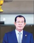  ?? AFP ?? PM Hun Sen leaves parliament after a meeting in Phnom Penh on September 6.