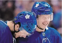  ?? CANADIAN PRESS FILE PHOTO ?? Auston Matthews’, left, and Mitch Marner’s love for the game persuaded Patrick Marleau to sign with the club as a free agent.