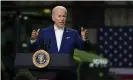  ?? Photograph: Carolyn Kaster/AP ?? Joe Biden pledges to do what he can to bring down prices on a visit to Menlo, Iowa, last week.