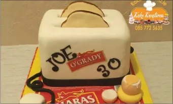  ??  ?? A 30th Birthday cake for a lover of O’Hara’s sliced pan complete with boiled egg!