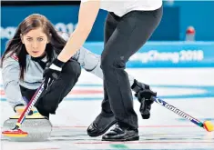  ??  ?? Many a slip: Team GB’S Eve Muirhead poised during the Olympic curling semi-final