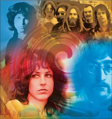  ?? Arkansas Democrat-Gazette/KIRK MONTGOMERY ?? Music helped fuel and define the summer of love, with artists such as Jim Morrison of the Doors (top, left, clockwise), The Grateful Dead, John Lennon of The Beatles and Grace Slick of Jefferson Airplane.