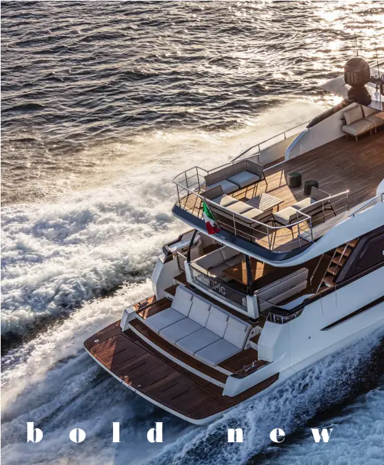  ??  ?? When powered with optional 2,600 bhp 16V 2000 M96L MTU diesels, the Ferretti 1000 reportedly hits 28 knots.