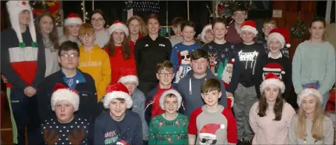  ??  ?? Monageer Foroige Youth Club members with special guest Michelle O’Neill at the Carol Service in Monageer Hall.