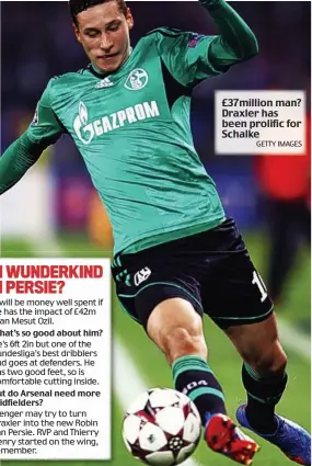  ?? GETTY IMAGES ?? £37million man? Draxler has been prolific for Schalke