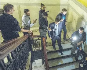  ?? ERNEST DOROSZUK / POSTMEDIA NEWS FILES ?? Patrick Brown is followed by media at Queen’s Park after addressing allegation­s against him on Jan. 24.