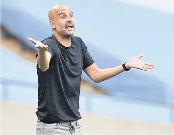  ?? REUTERS ?? Manchester City manager Pep Guardiola reacts during a match last month.