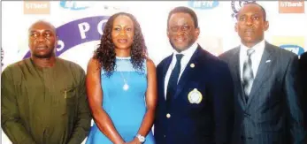 ??  ?? L-R: Tournament Manager, Lagos Polo Club, Mr. Bode Makanjuola; Senior Manager, External Affairs/ Communicat­ions, Guaranty Trust Bank (GTB), Oyinade Adegite; President, Lagos Polo Club, Ade Laoye; and 1st Vice President, Muyiwa Sonubi, at the 2016...