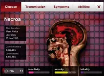  ??  ?? Plague Inc’s Necroa Virus expansion introduces the evolution of the symptom Cytopathic Reanimatio­n. “Formation of complex neural structures enables reanimatio­n of damaged cells” and sees the dead transform into zombies