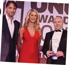  ??  ?? Fraudster: Mark Heffernan, right, collecting an award in 2018 with comedian Alistair McGowan, left